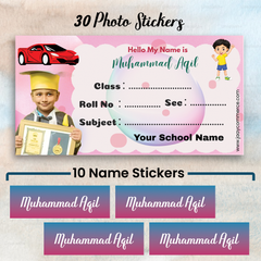 30 pcs Customised Name Slip Stickers with Your Kids Photo & 20 pcs Personalised Name Slip | School Labels for Notebooks. Non Tearable Stickers (Copy) (Copy) (Copy)
