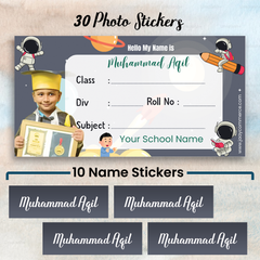 30 pcs Customised Name Slip Stickers with Your Kids Photo & 20 pcs Personalised Name Slip | School Labels for Notebooks. Non Tearable Stickers (Copy) (Copy)