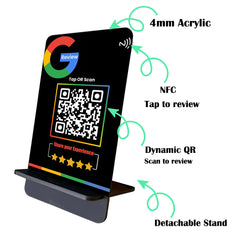 Stylish NFC review stand - 6 x 4 inches - Black color | UV printed